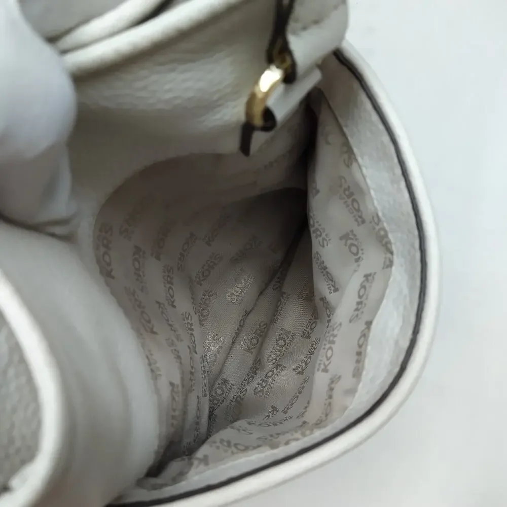Michael Kors White Leather Round Logo Crossbody Bag